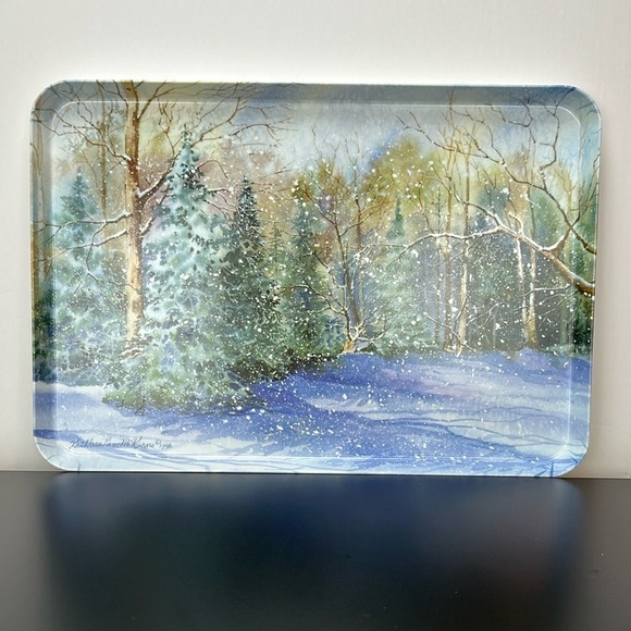 Melplus R2S Monza Artist Signed Snowy Winter Scene Trees Serving Tray Italy 90’s - Picture 12 of 12